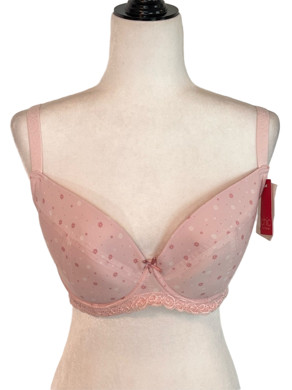 Change Lingerie Light Pink Lace-Trim Push-Up Plunge Bra 75G Pale Lilac Print